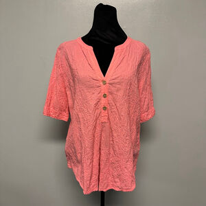 FOCUS Coral pink floral embroidered Tunic Top women’s medium 100% cotton